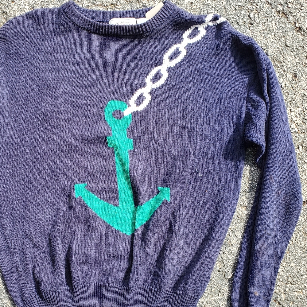 Yachting by Lowell Cotton Sweater Blue Anchor